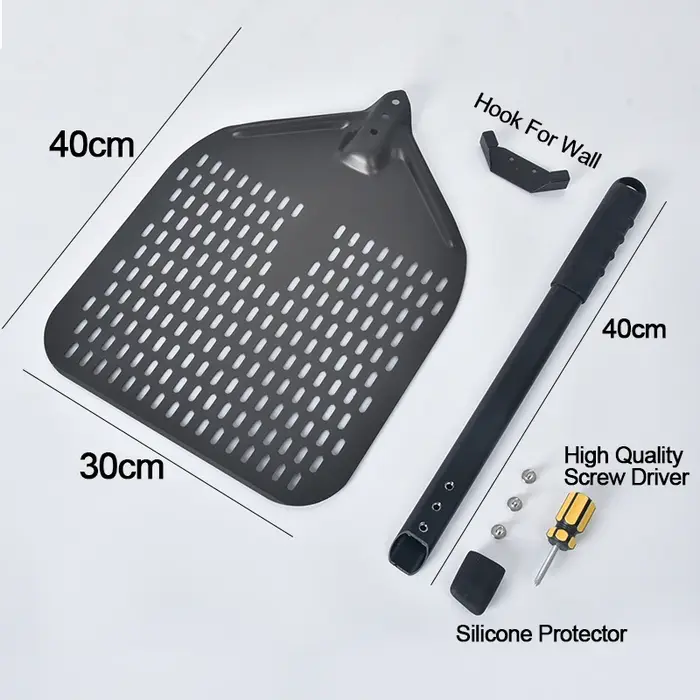 12 "duro anodisé perforé Pizza Peel Rectangle Pizza tournant pelle ensemble aluminium Pizza Peel Pad