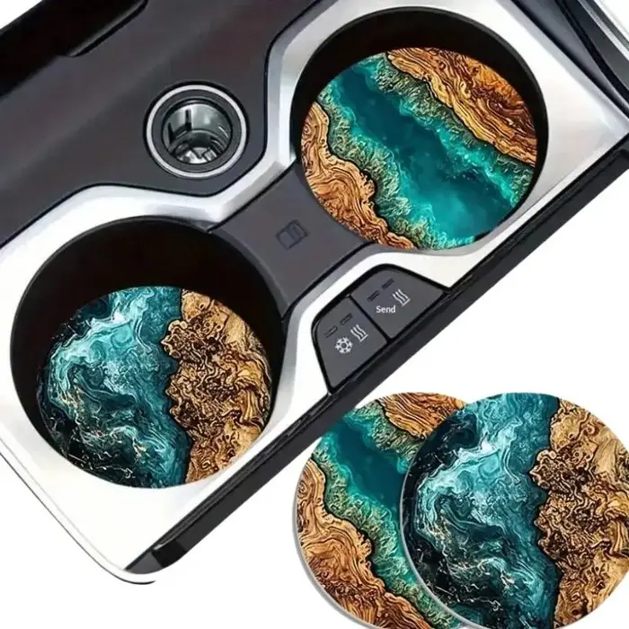 Ensemble de sous-verres à motif de vagues océaniques et de grain de bois