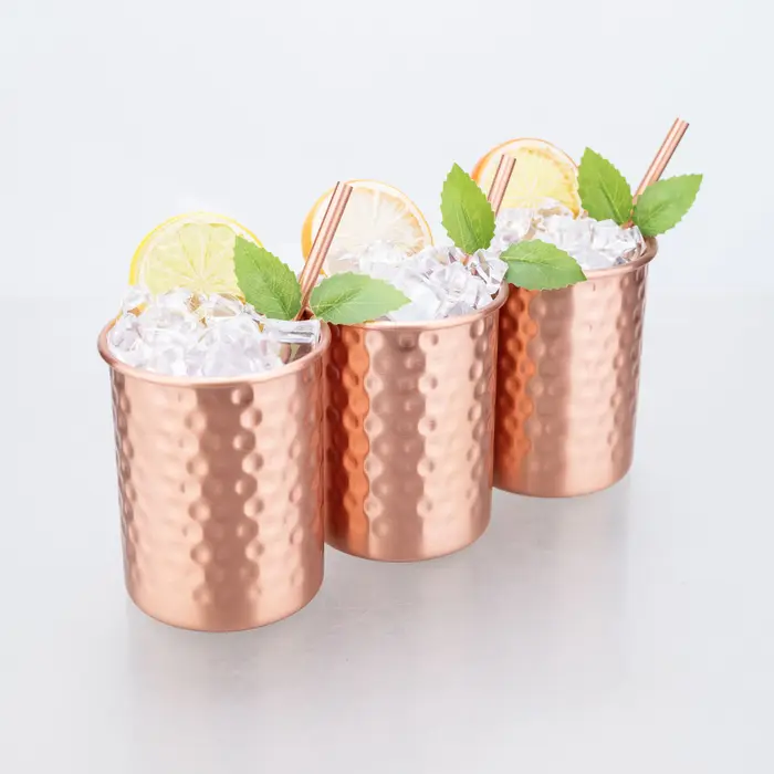 Tasses à Moscow Mule en cuivre 100% pur de 400 ml avec paille