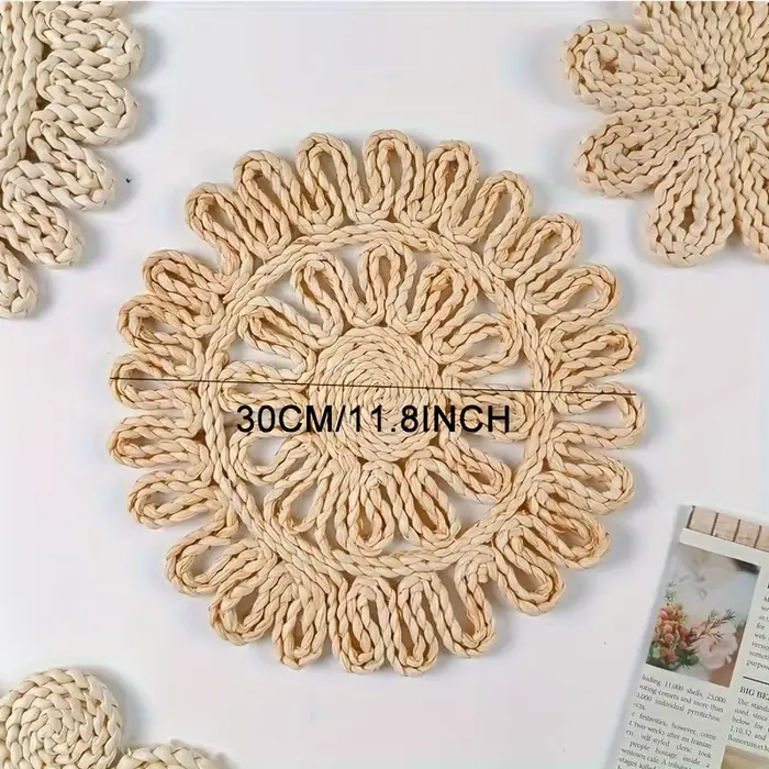 Napperons et sous-verres en rotin tissé à la main – Tapis de table circulaires résistants à la chale