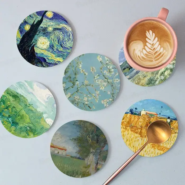 Sous-verres ronds en peinture à l'huile de Van Gogh