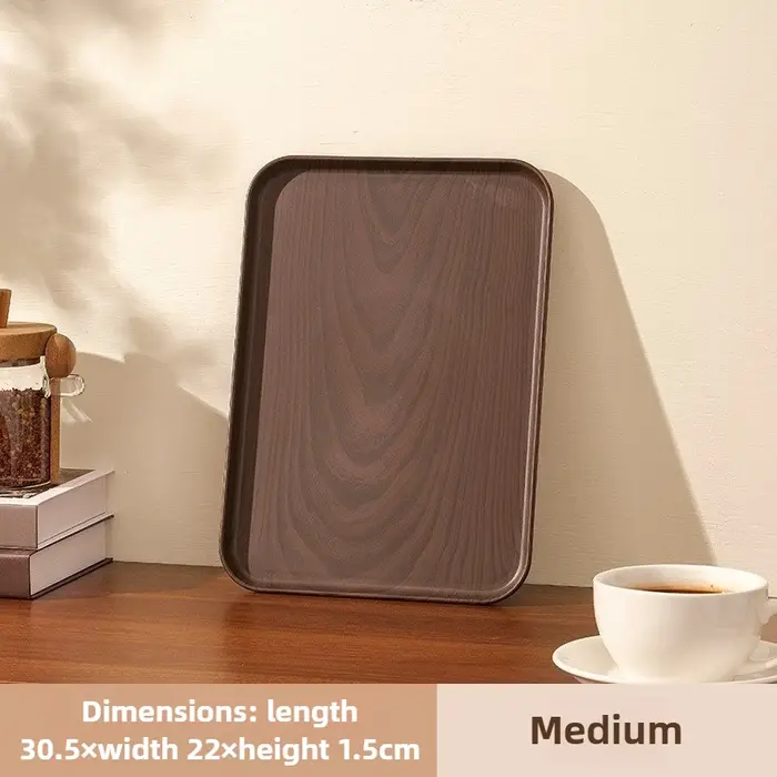 Plateau de service rectangulaire en plastique grain de bois