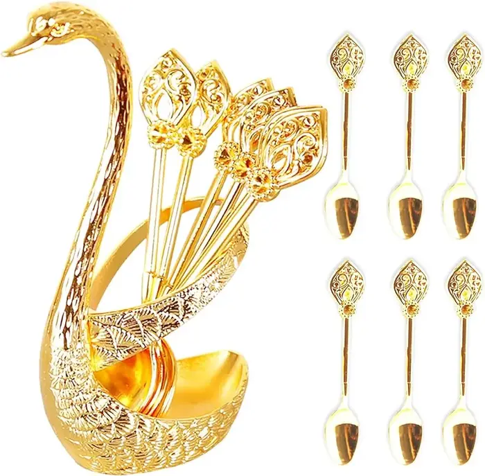 Gâteau de crème glacée café thé cuillères à remuer Dessert cygne support couverts cuillères ensemble