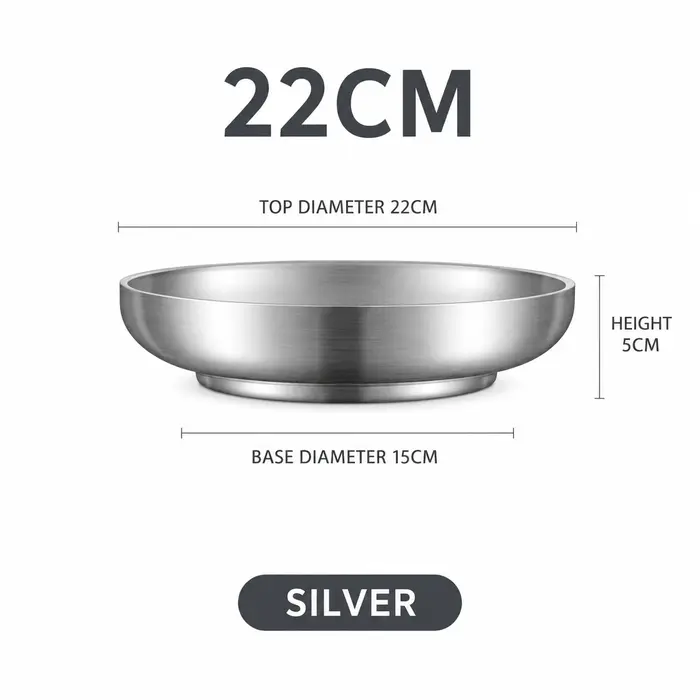 Assiettes à double paroi 22/24/26 cm en acier inoxydable 304, assiettes creuses isolées, plats de se