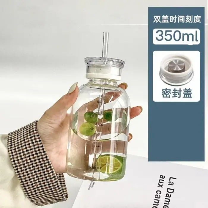 Ins-Bouteille d'eau en verre avec marqueur de temps