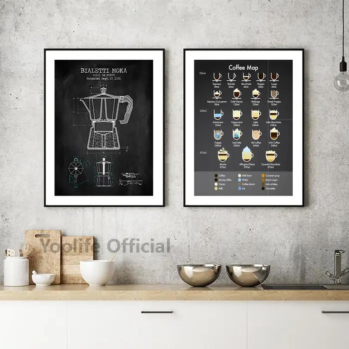 Affiche de café avec imprimés d'art