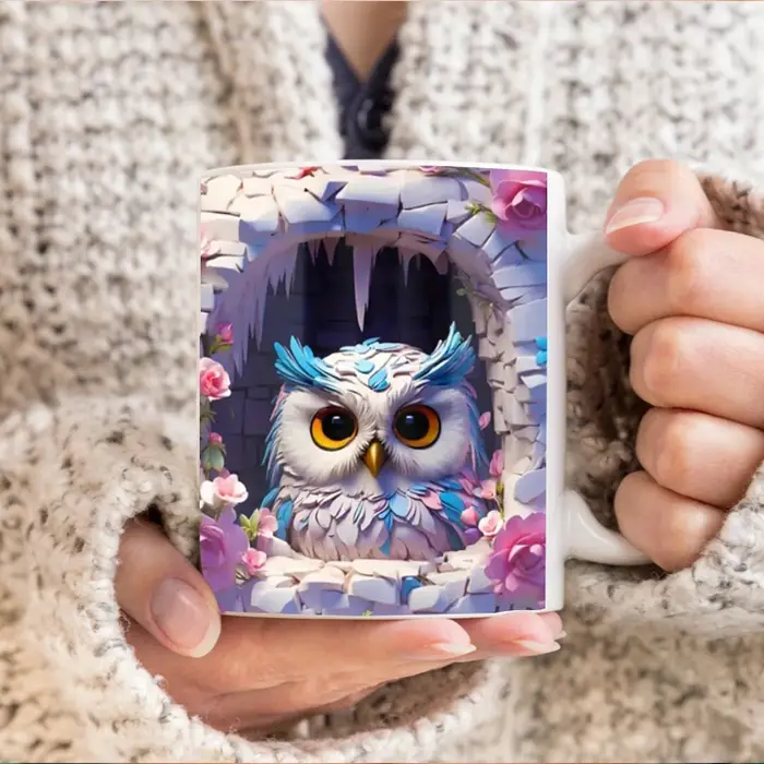 Emballage de tasse à café hibou effet 3D