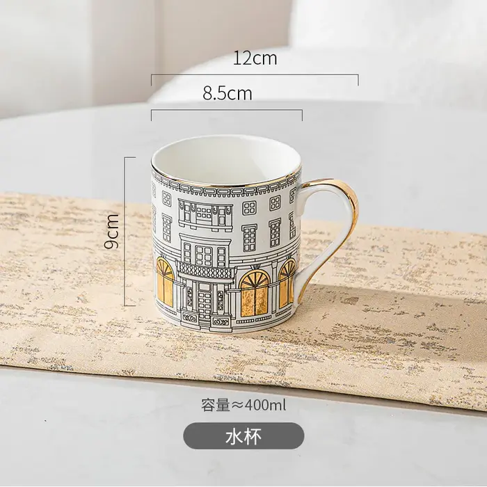 Tasse architecturale et tasse à café S/05 er, luxe européen, français, peint en or, thé de l'après-m