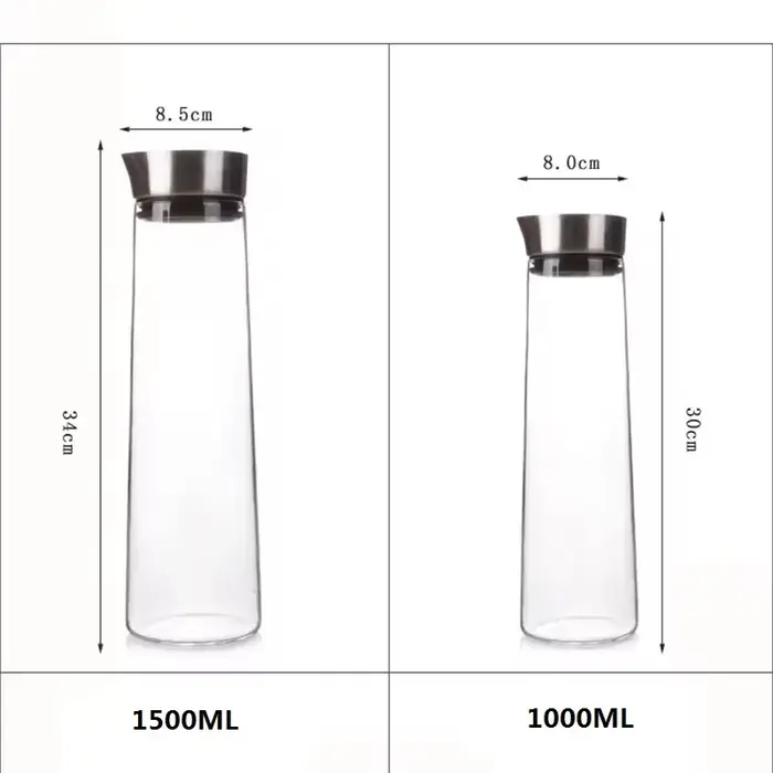 Bouteille d'eau en verre épaissi 1L/1.5L avec couvercle en acier inoxydable