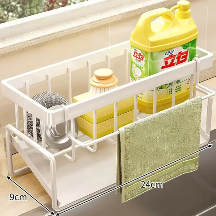Porte-éponge pour évier de cuisine, organisateurs de comptoir de cuisine avec porte-torchon amovible