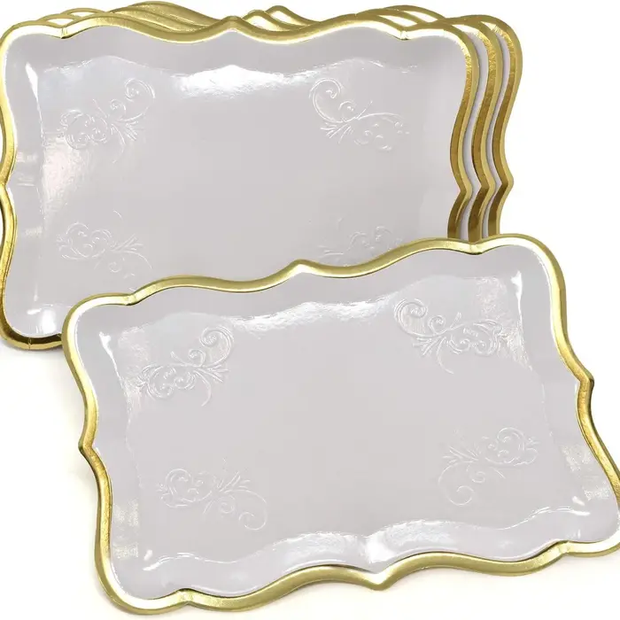 Plateau rectangulaire 10 pièces couleur unie avec bordure dorée pour mariage