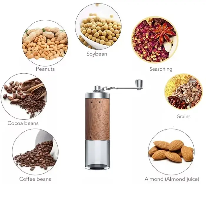 Grain de café Grain de bois portable en acier inoxydable manivelle main moulin à café moulin à outils de cuisine