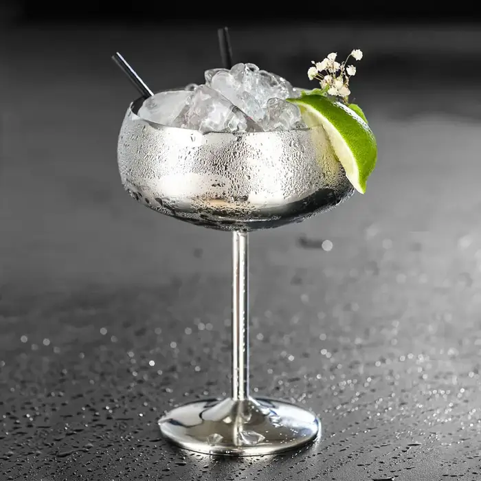 Aixiangru verre à vin à large bouche verres à Cocktail en acier inoxydable plat à Champagne en métal créatif
