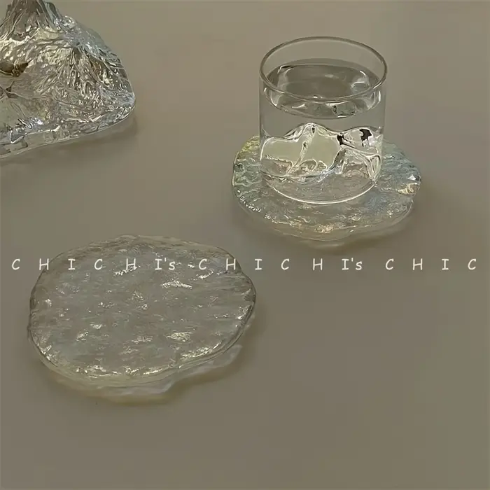 Sous-verre en verre épais résistant à la chaleur, style nordique, motif glaçon irrégulier - Verre de