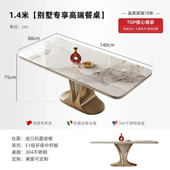 Ensemble de table à manger rectangulaire en ardoise pour 6 personnes