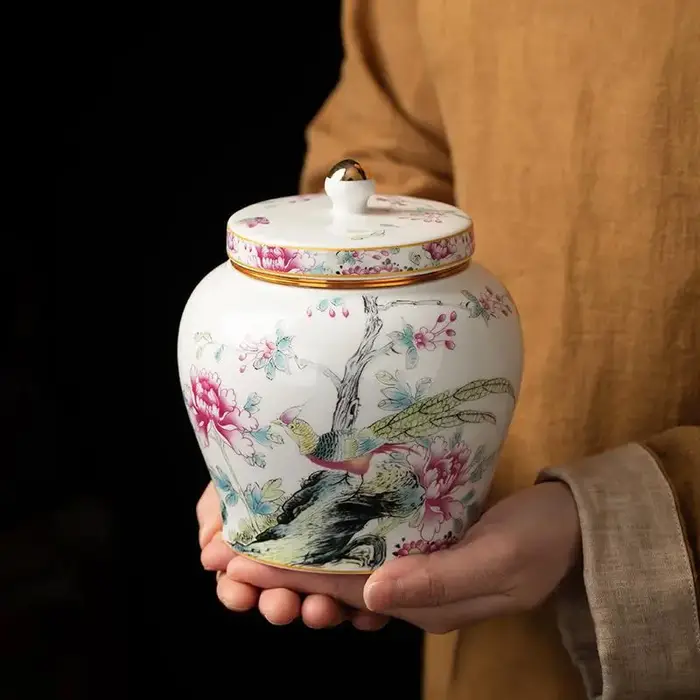 Pot de rangement scellé en porcelaine bleue et blanche Vintage