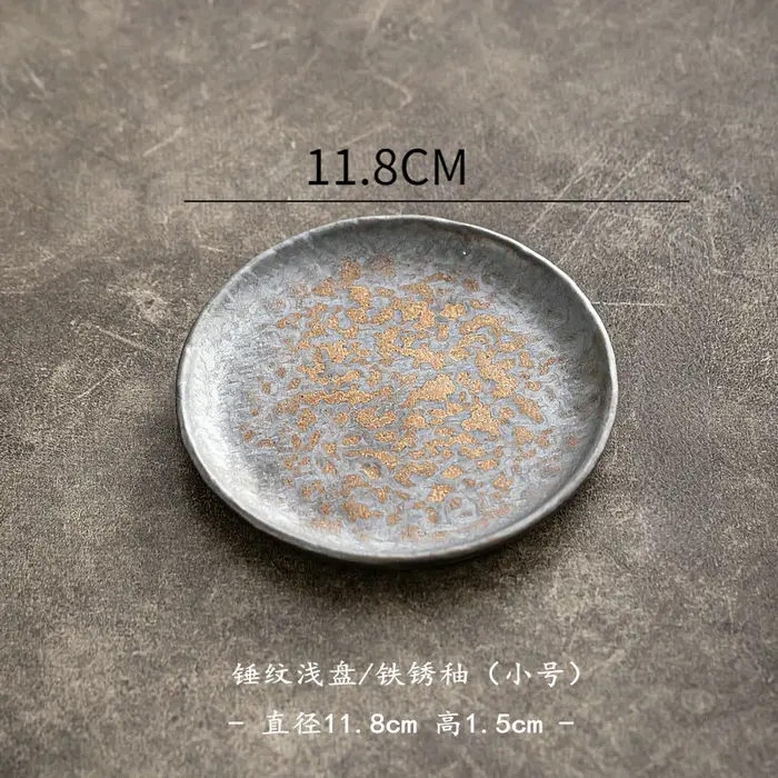 Assiette peu profonde à motif de marteau en grès, cuisine occidentale ronde d'hôtel, assiette à stea
