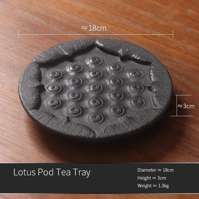 Plateau à thé Zen Lotus Pod – Basalt noir sculpté à la main