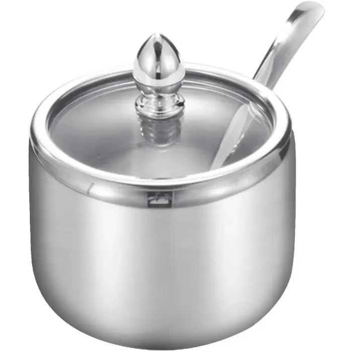 Pot à sucre pour bar à café avec couvercle en verre et cuillère