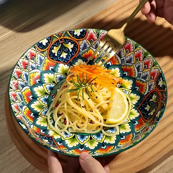Assiette ronde en céramique de style bohème