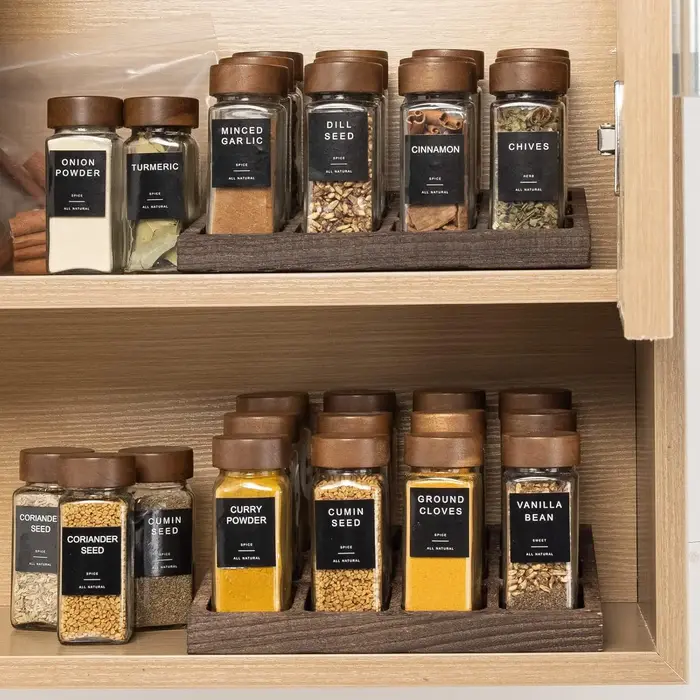 Glass vanilla seasoning jar with solid wood seasoning jar lid, labeled seasoning container, sealed empty glass seasoning contain