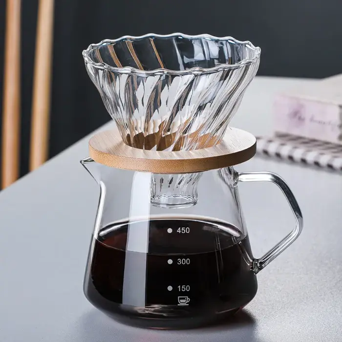 Ensemble de cafetière verser avec support en bois