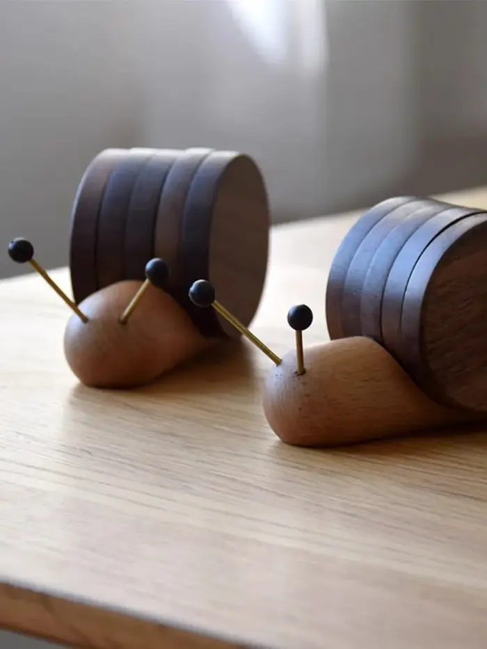 Sous-verres d'escargot en bois massif avec Base antidérapante