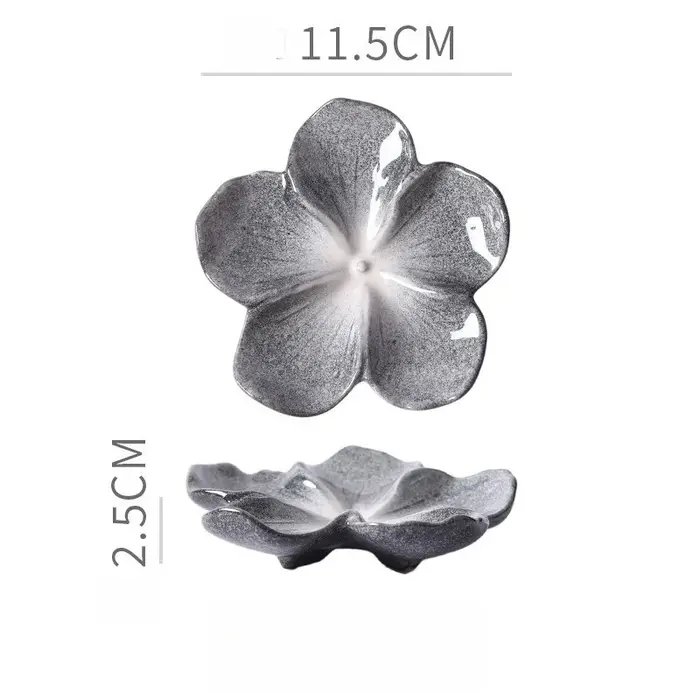 Plat artisanal en céramique Vintage, plat japonais en forme de fleur, plats créatifs pour sauce à tr