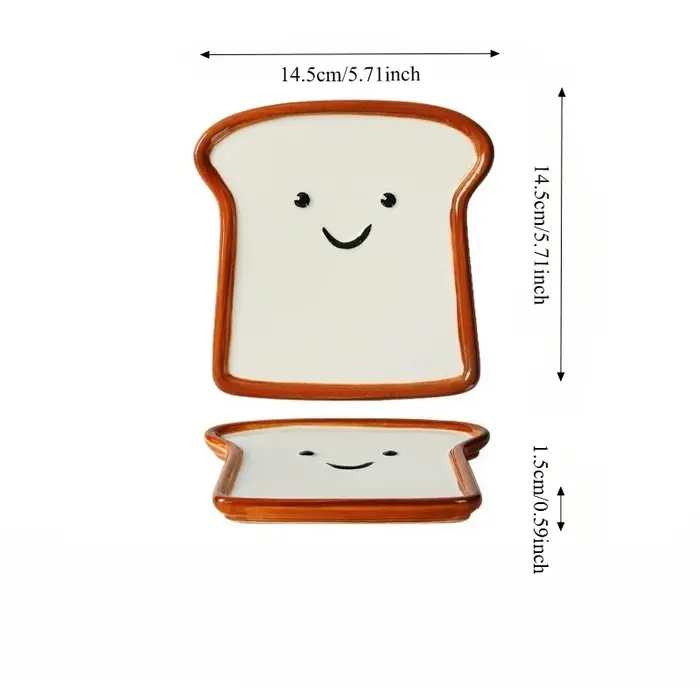 Assiettes en céramique en forme de pain grillé souriant