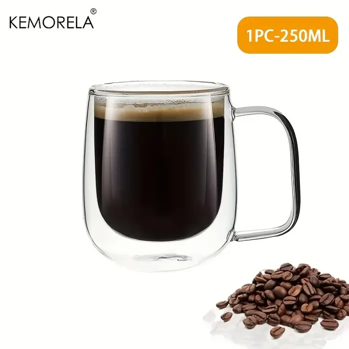 KEMORELA 1/2 pièces tasse à café Double paroi avec poignée tasse à café en verre transparent pour ca
