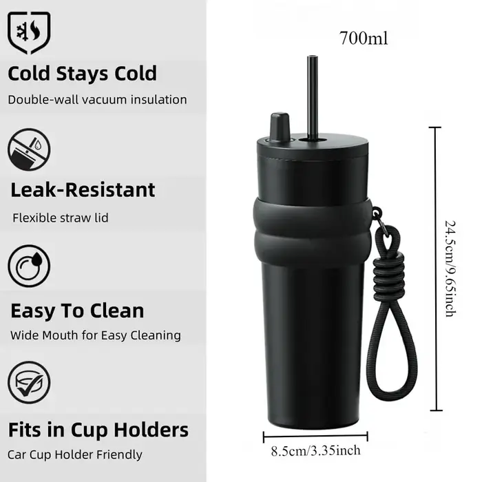 Thermos de voyage 700 ml/23 oz avec paille et couvercle anti-fuite