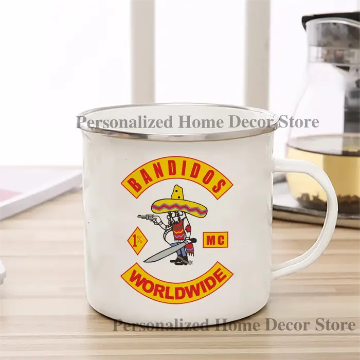 Bandidos MC tasses à café tasse en émail réutilisable écologique métal traver thé lait bière tasse