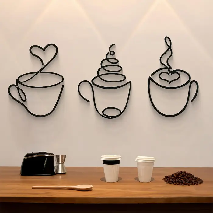 Ensemble de 3 décorations murales créatives pour café, décoration d'intérieur en fer forgé, suspensi