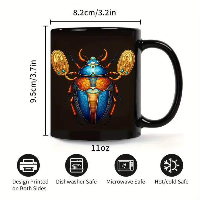 Tasse en céramique, design scarabée égyptien noir