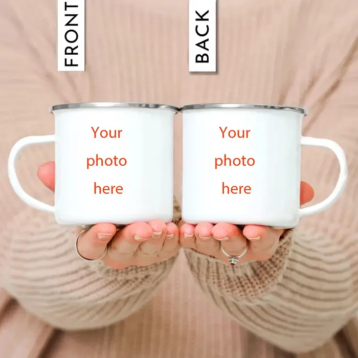 Impression de tasse en émail personnalisée avec photo et texte de LOGO, tasses d'eau de bureau, nom 