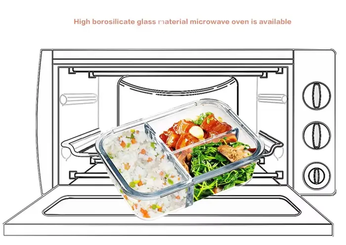 Boîte à déjeuner en verre de 1050ml, nouveau style, boîte à Bento pour micro-ondes, boîte de stockag