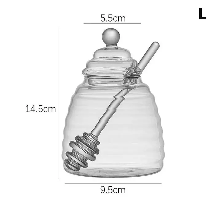 Récipient de stockage de miel précieux en accent d'abeille en verre avec louche et couvercle