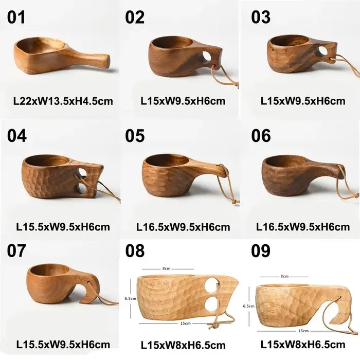 Kuksa-Tasse à café portable avec poignée en bois et caoutchouc
