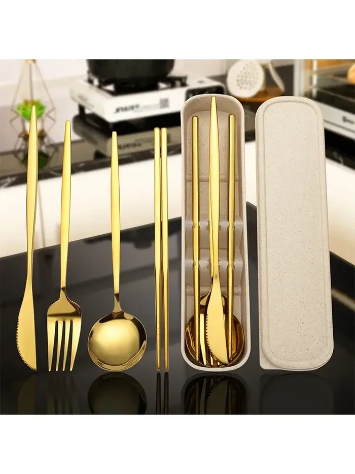 Ensemble de couverts portables en acier inoxydable avec boîte de rangement