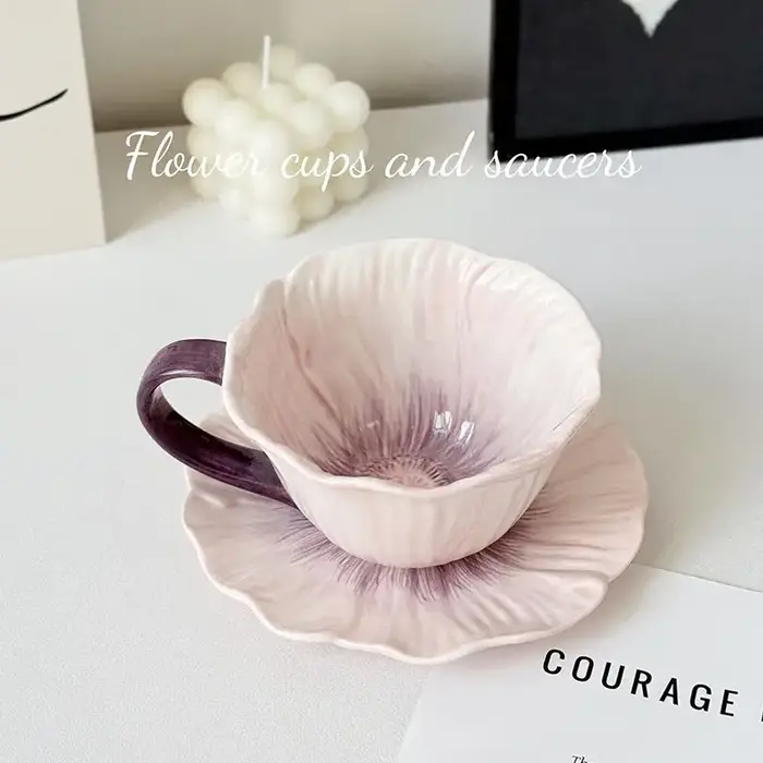 Tasse à café en céramique créative, soucoupe, décoration florale tridimensionnelle, tasse à café Lat