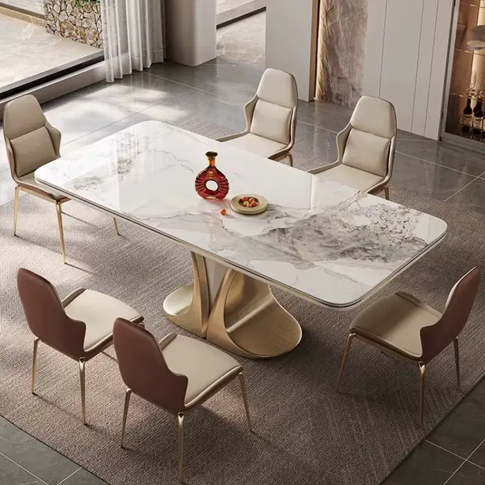 Ensemble de table à manger rectangulaire en ardoise pour 6 personnes