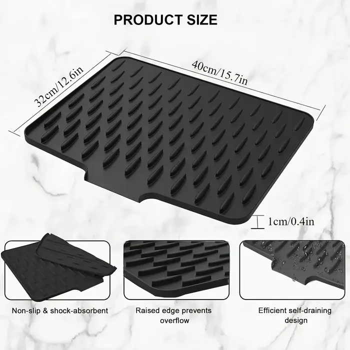 Tapis de vidange de cuisine en Silicone avec conception de Drainage intégrée, facile à nettoyer, ada