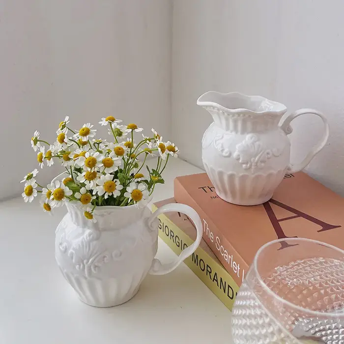 Carafe à café et lait en céramique de grande capacité, style baroque européen, décorée en relief, po