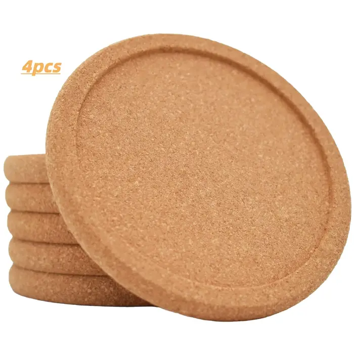 Sous-verres en liège, hautement absorbants, lot de 4, sous-verres en liège de 4 pouces avec bords, r