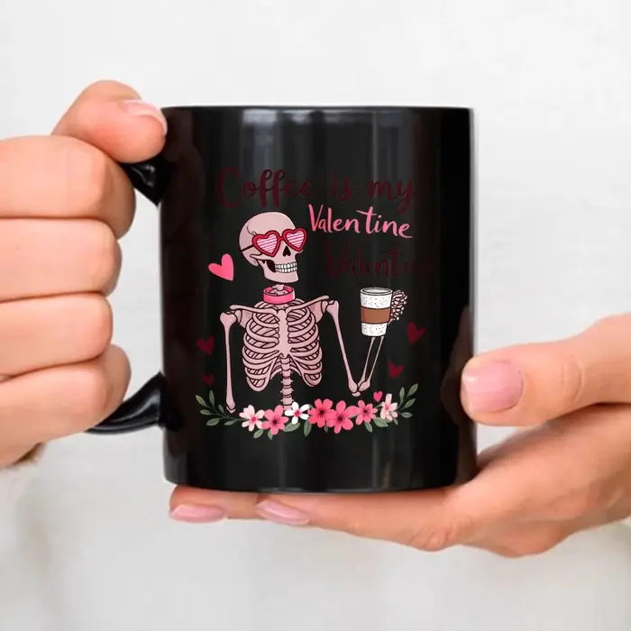 Le café est mon mug noir Saint-Valentin avec motif tête de mort et tasse à café pour la Saint-Valent
