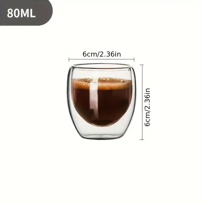 6 pièces Double paroi tasse en verre 80ml tasses mignonnes
