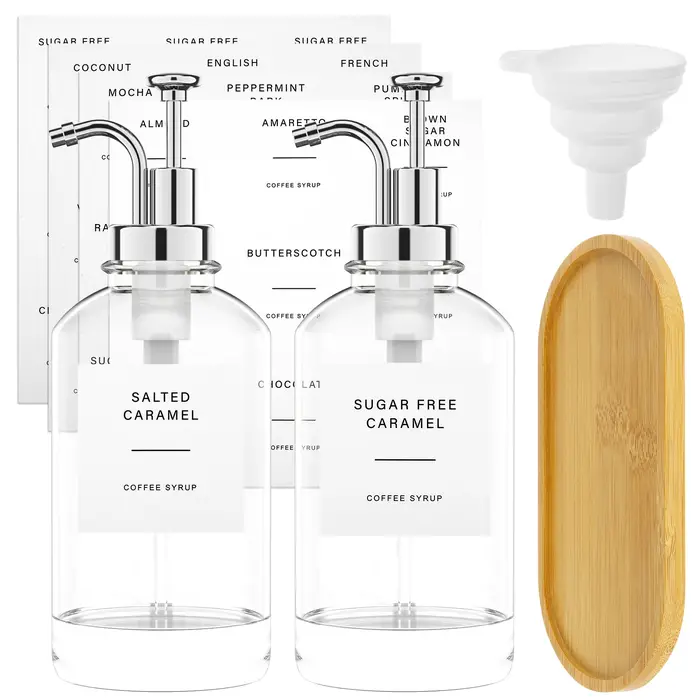 Ensemble de distributeur de sirop à café avec bambou