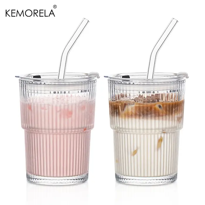 1/2 pièces 450ml tasse en verre à rayures tasses à boire