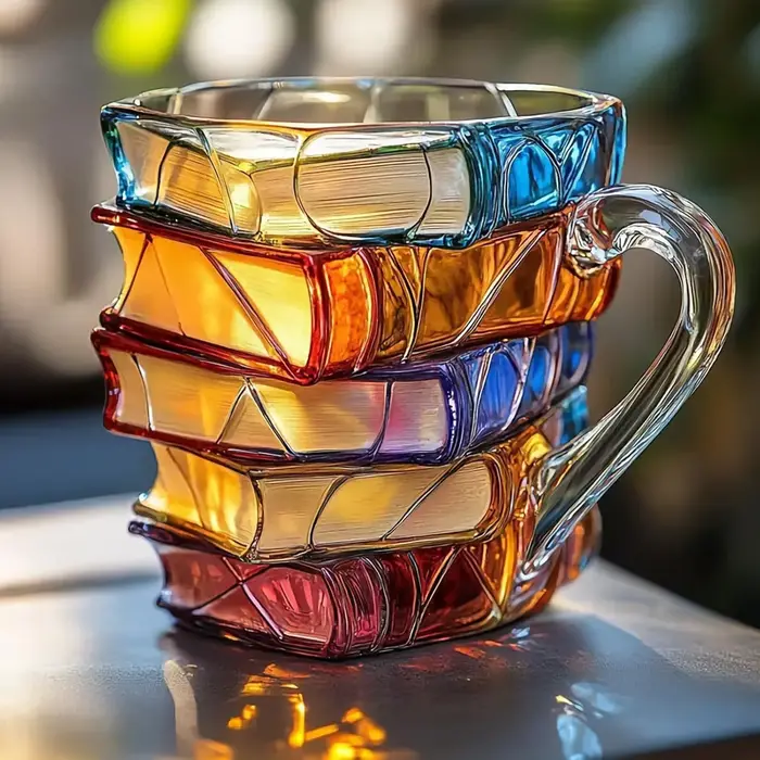 Tasse à livre peinte, tasse à café en verre coloré 3D, livres de nouveauté, tasse à café empilable, 
