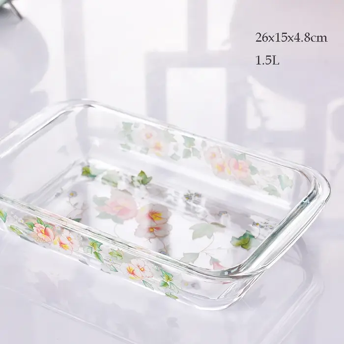 Plats en verre rectangulaire pastorale, assiette à salade de riz cuit au four, récipient alimentaire